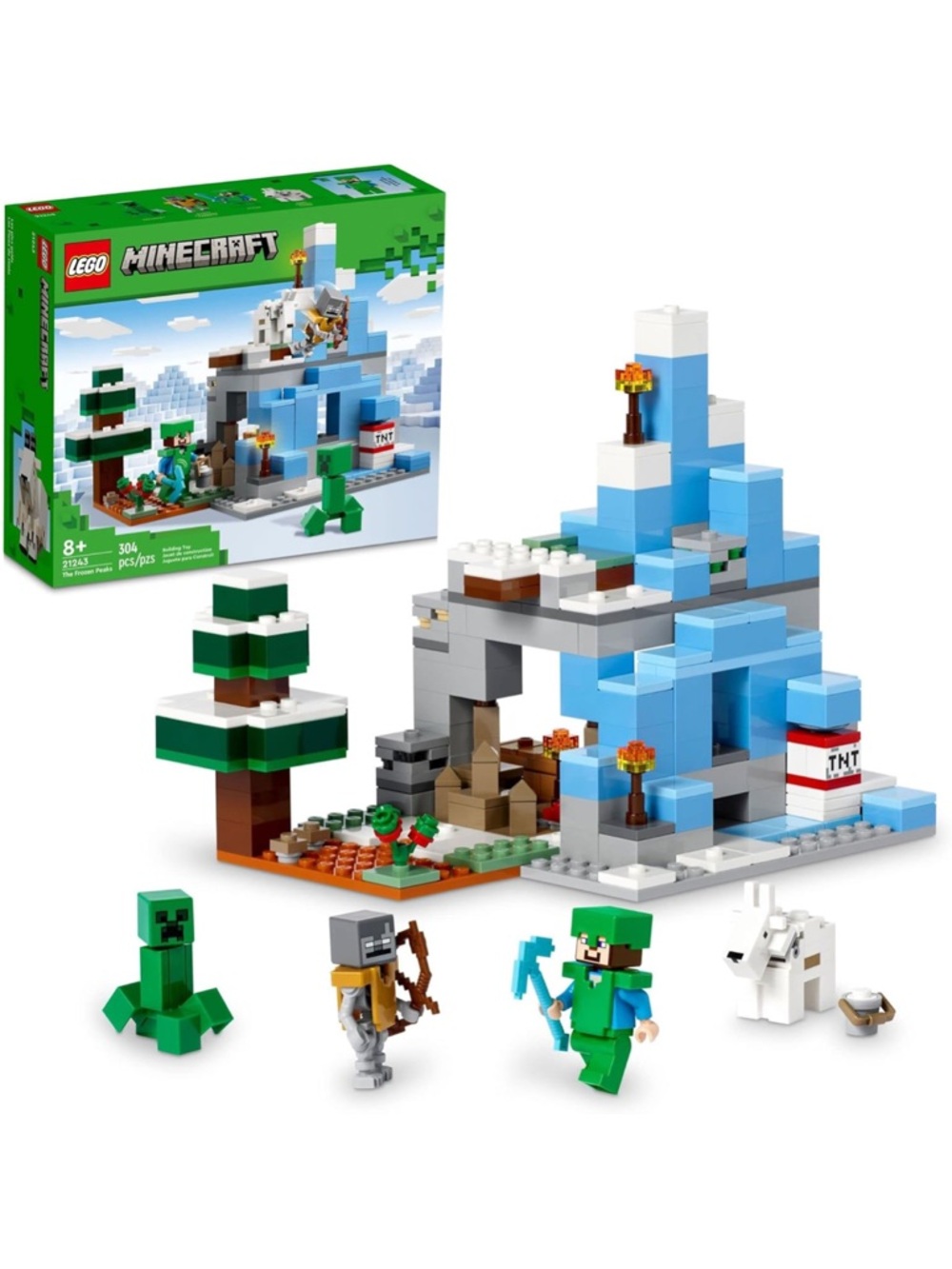 LEGO Minecraft The Frozen Peaks 21243, Cave Mountain Set with Steve, Creeper,